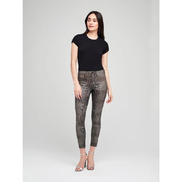 L'AGENCE Margot‎ High Rise Skinny Jeans In Chestnut Black Croc Foil Size 26 - Picture 2 of 16